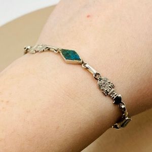 EUC Vintage South American 950 Silver Chrysocolla & Native Lady Bracelet